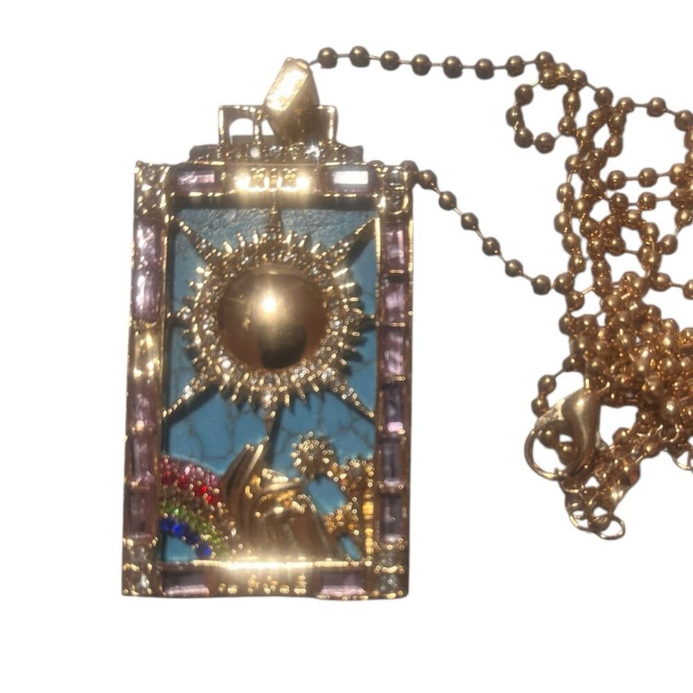 Blue Howlite, Multi Color Austrian Crystal Necklace in Goldtone